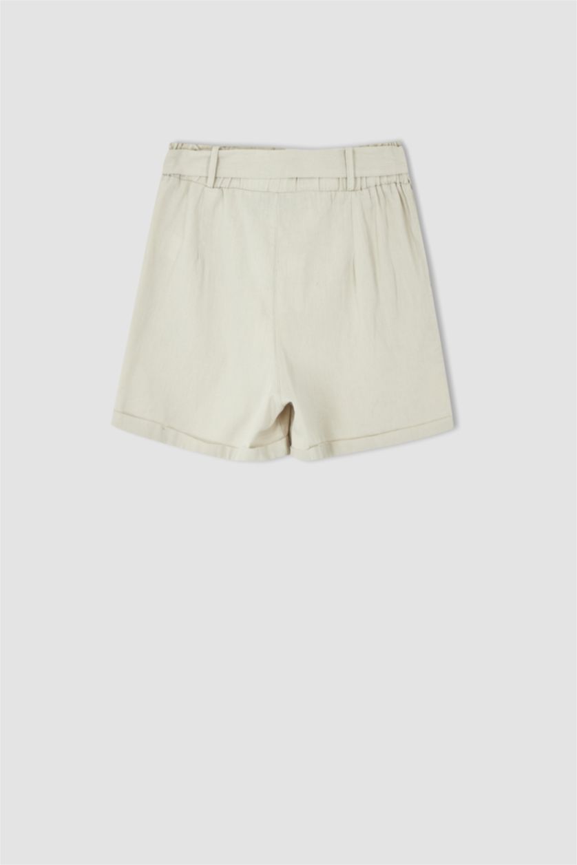 Woman Stone Relax Fit Linen Blended Paperbag Waist Short Leg Shorts