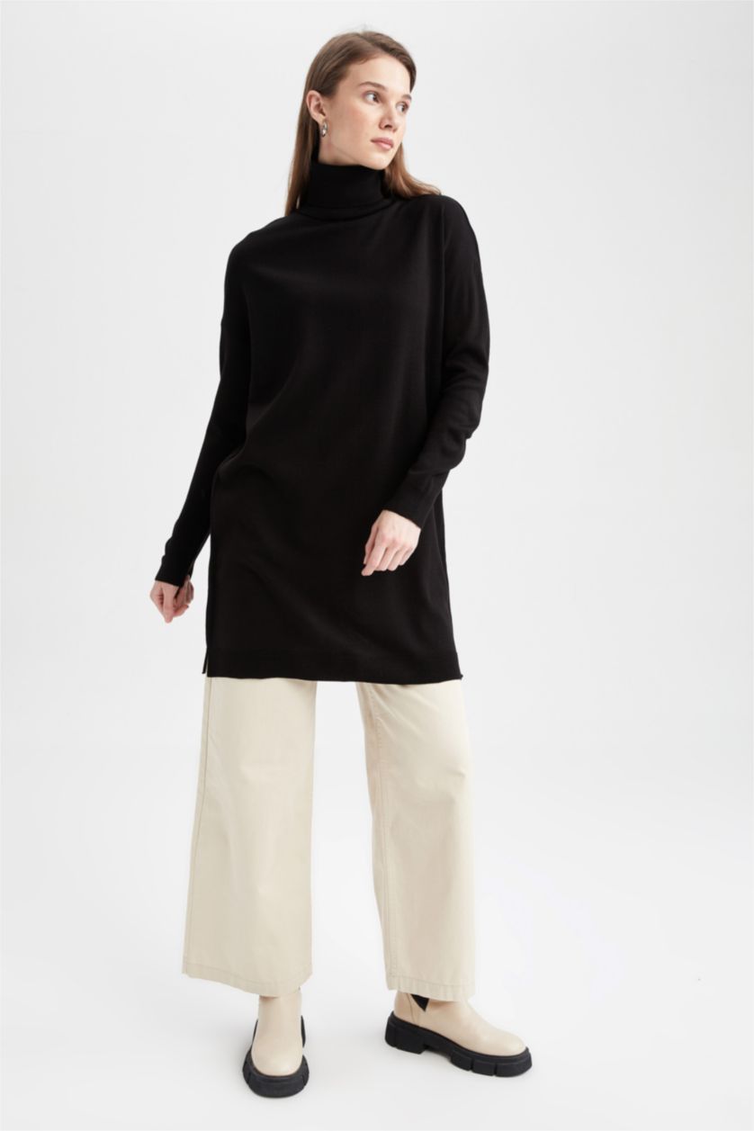 WOMAN Black Regular Fit Turtleneck Tunic