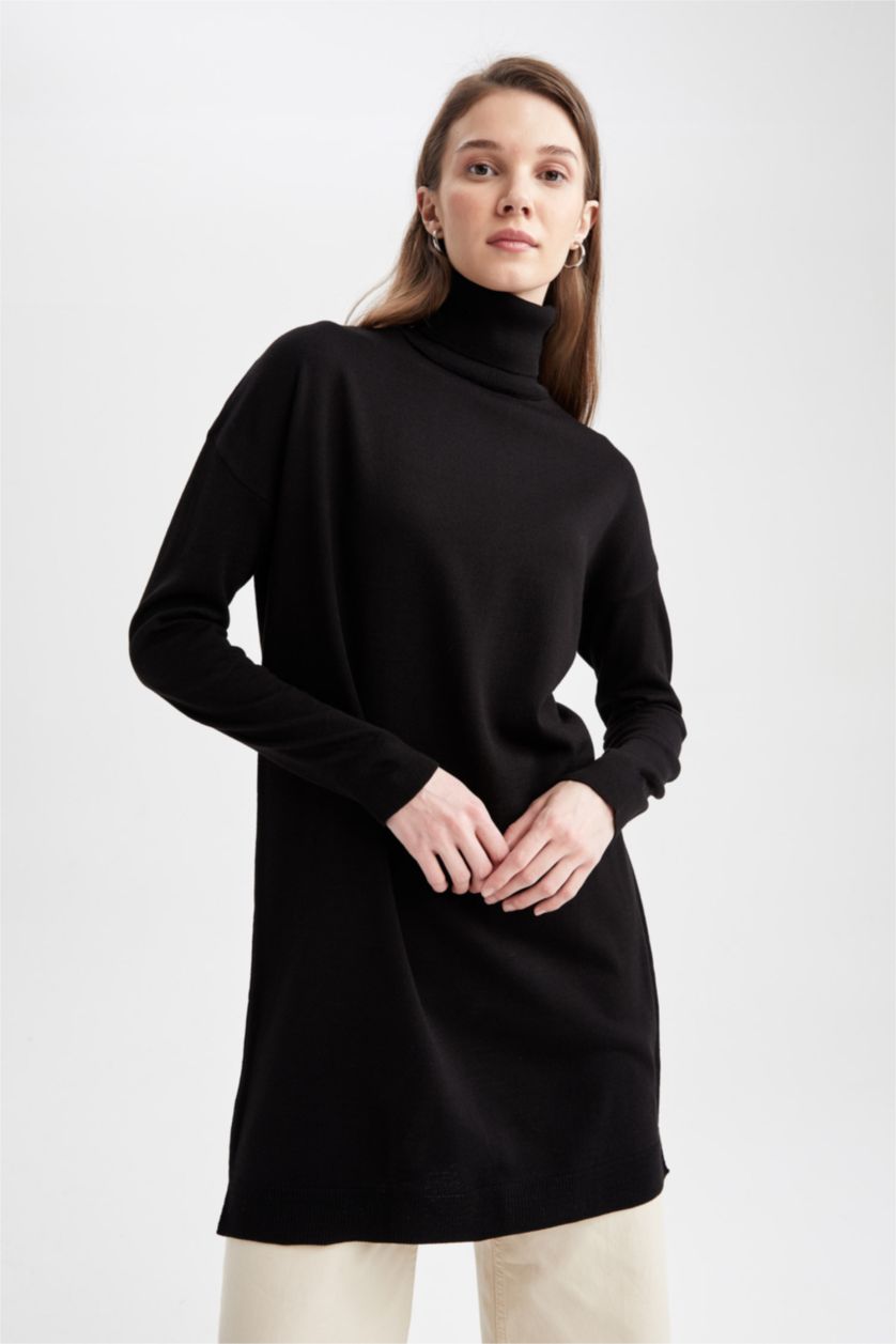 WOMAN Black Regular Fit Turtleneck Tunic
