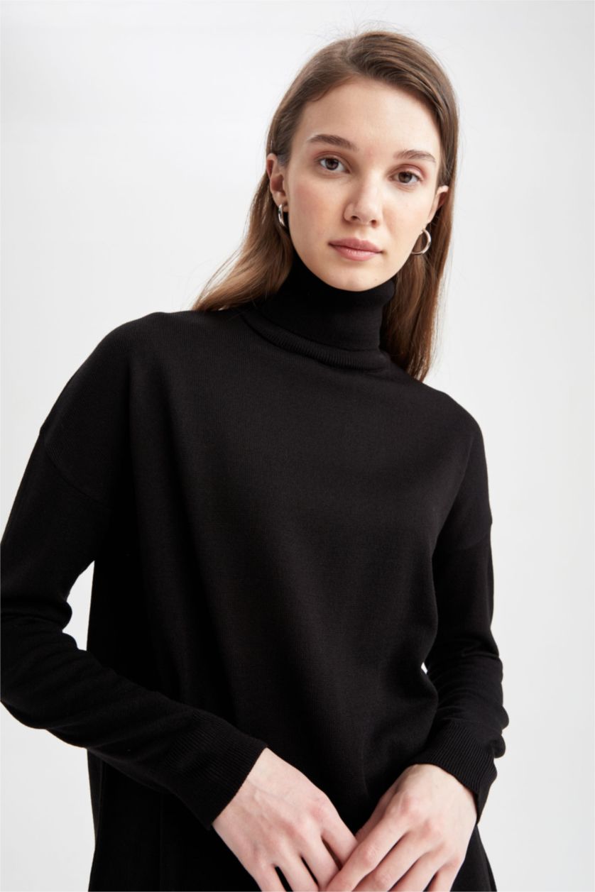 WOMAN Black Regular Fit Turtleneck Tunic