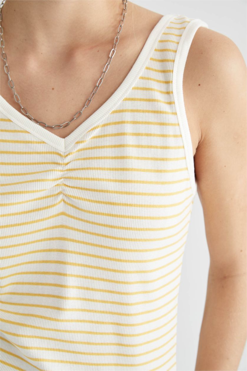 FEMME Jaune Débardeur rayée à Col en V coupe classique