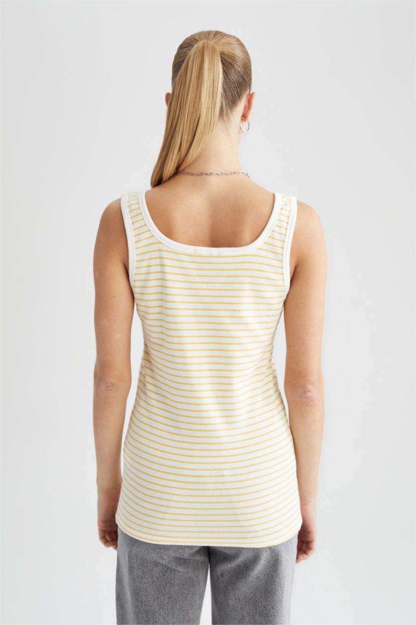 FEMME Jaune Débardeur rayée à Col en V coupe classique