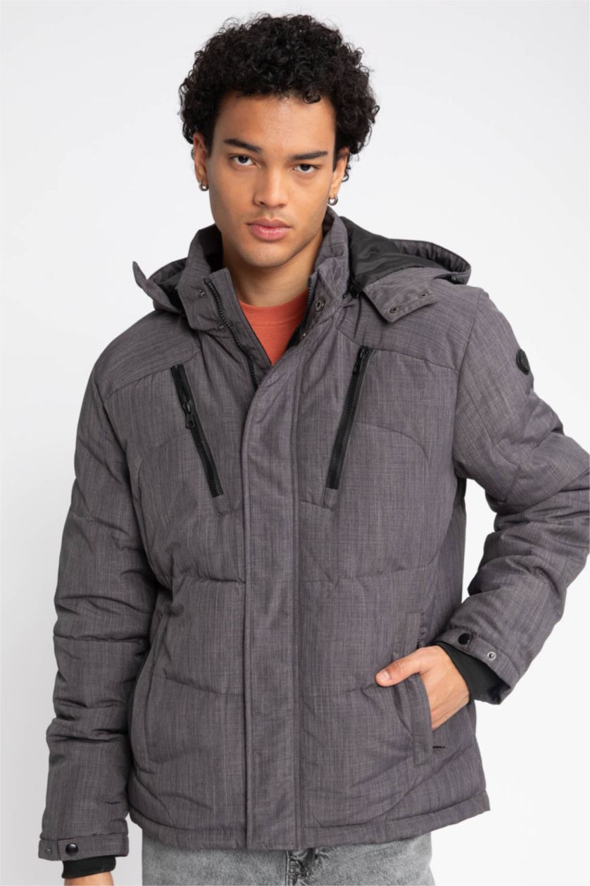 رجالي ميلانج رمادي جاكيت بامب سليم فيت بكابيشون ببطانة صوفية وتر برووف