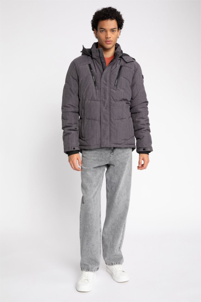 رجالي ميلانج رمادي جاكيت بامب سليم فيت بكابيشون ببطانة صوفية وتر برووف