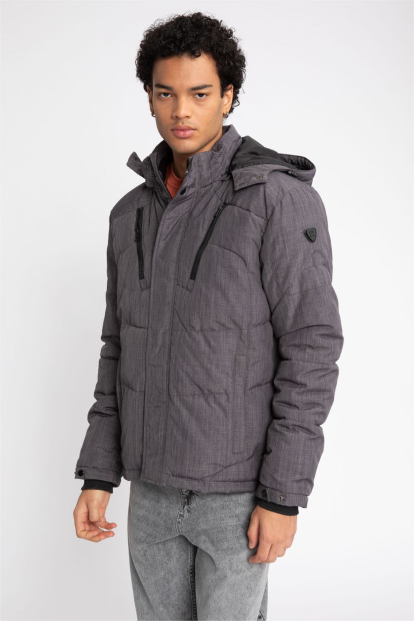 رجالي ميلانج رمادي جاكيت بامب سليم فيت بكابيشون ببطانة صوفية وتر برووف