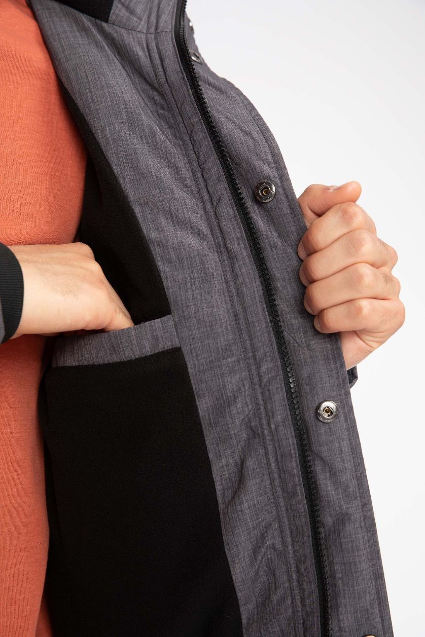 رجالي ميلانج رمادي جاكيت بامب سليم فيت بكابيشون ببطانة صوفية وتر برووف