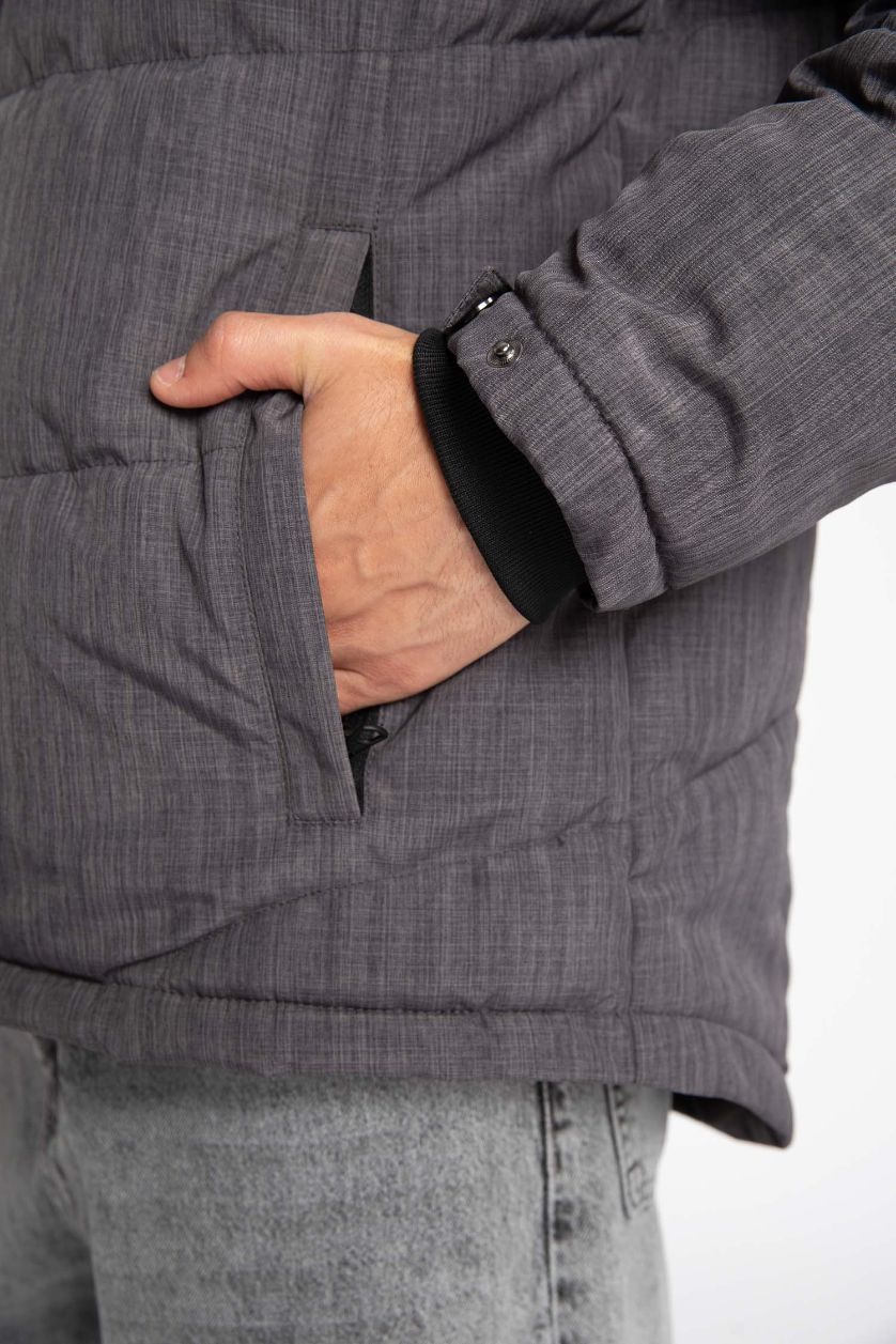 رجالي ميلانج رمادي جاكيت بامب سليم فيت بكابيشون ببطانة صوفية وتر برووف