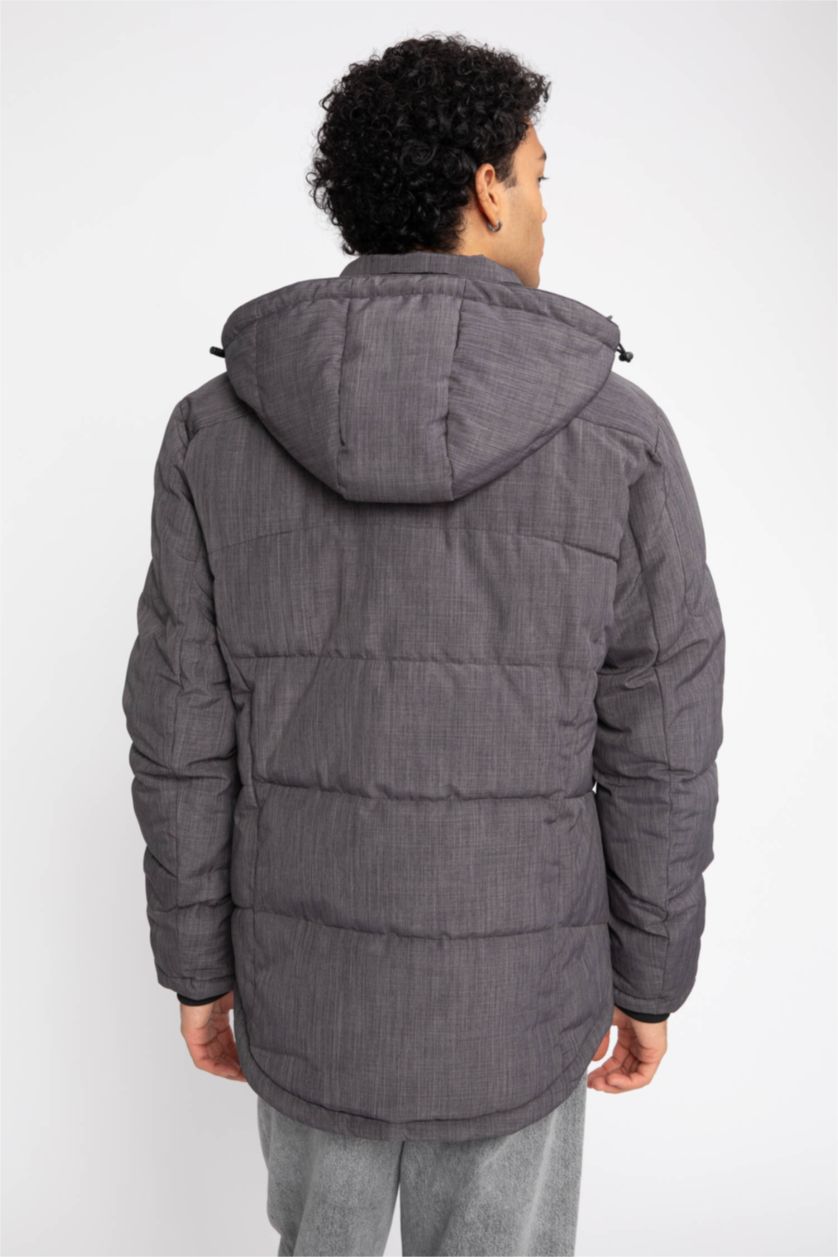 رجالي ميلانج رمادي جاكيت بامب سليم فيت بكابيشون ببطانة صوفية وتر برووف