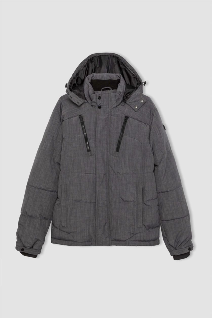 رجالي ميلانج رمادي جاكيت بامب سليم فيت بكابيشون ببطانة صوفية وتر برووف