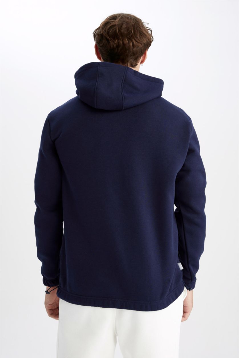 Erkek Koyu İndigo DeFactoFit NBA Golden State Warriors Regular Fit Kapüşonlu Sweatshirt