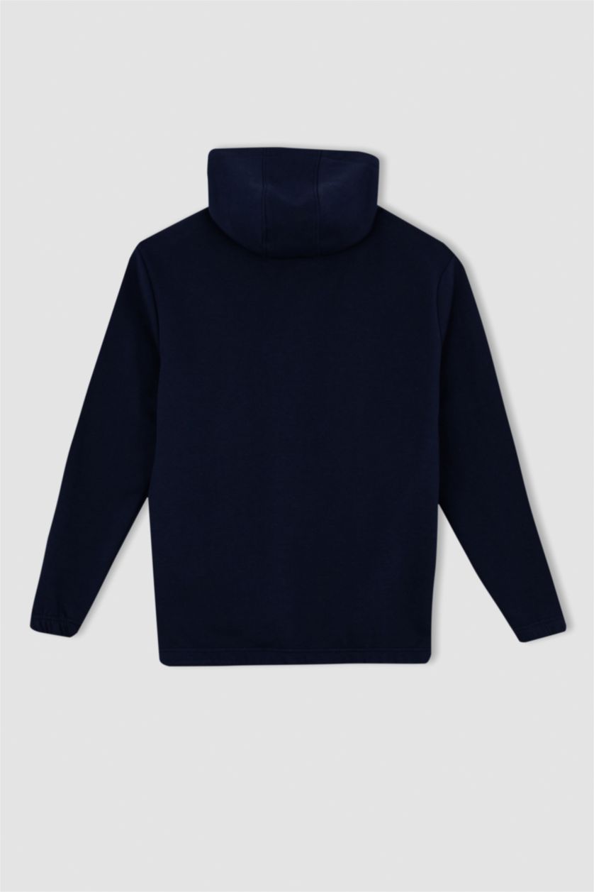 Erkek Koyu İndigo DeFactoFit NBA Golden State Warriors Regular Fit Kapüşonlu Sweatshirt