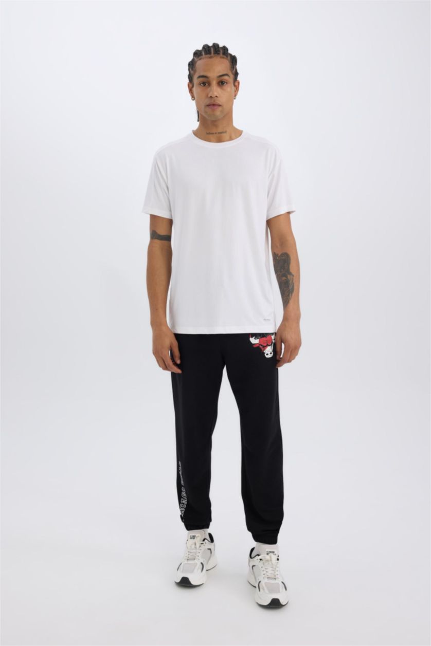 Erkek Siyah NBA Chicago Bulls İnce Jogger Eşofman Altı Oversize Geniş Kalıp Cepli Lastikli Paça