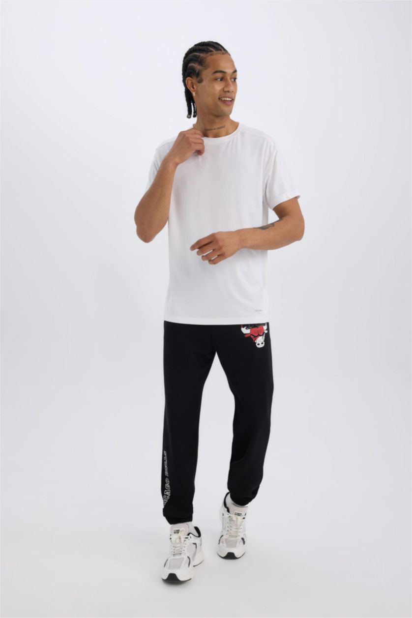 Erkek Siyah NBA Chicago Bulls İnce Jogger Eşofman Altı Oversize Geniş Kalıp Cepli Lastikli Paça