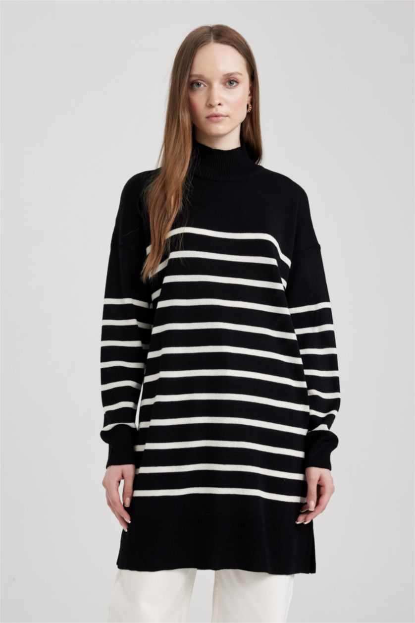 FEMME Noir Tunique Coupe Régulière Col montant