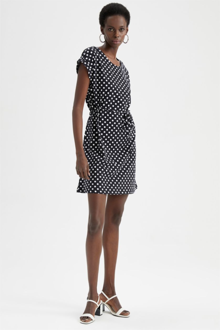 FEMME Noir Mini-robe d'été à taille nouée à pois