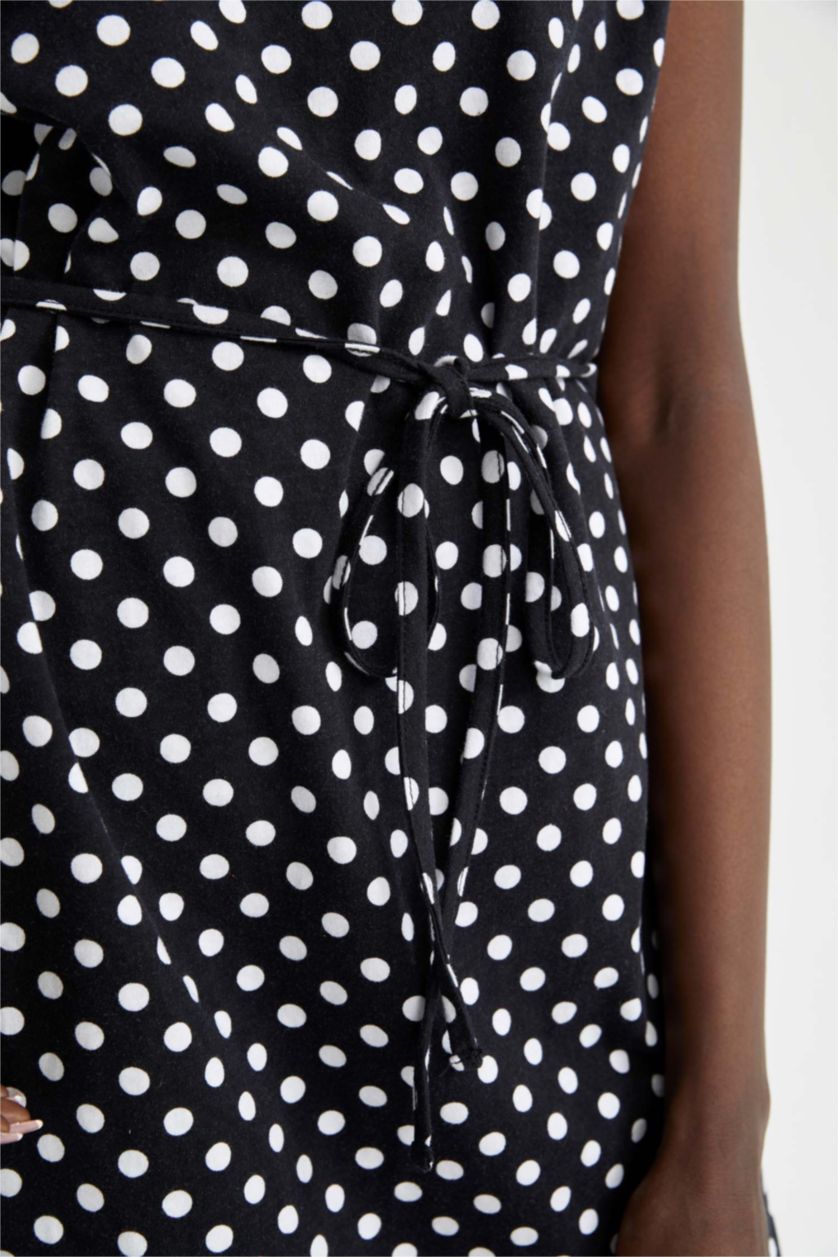 FEMME Noir Mini-robe d'été à taille nouée à pois