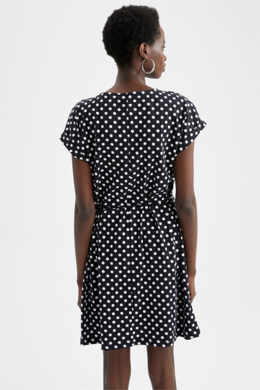 FEMME Noir Mini-robe d'été à taille nouée à pois