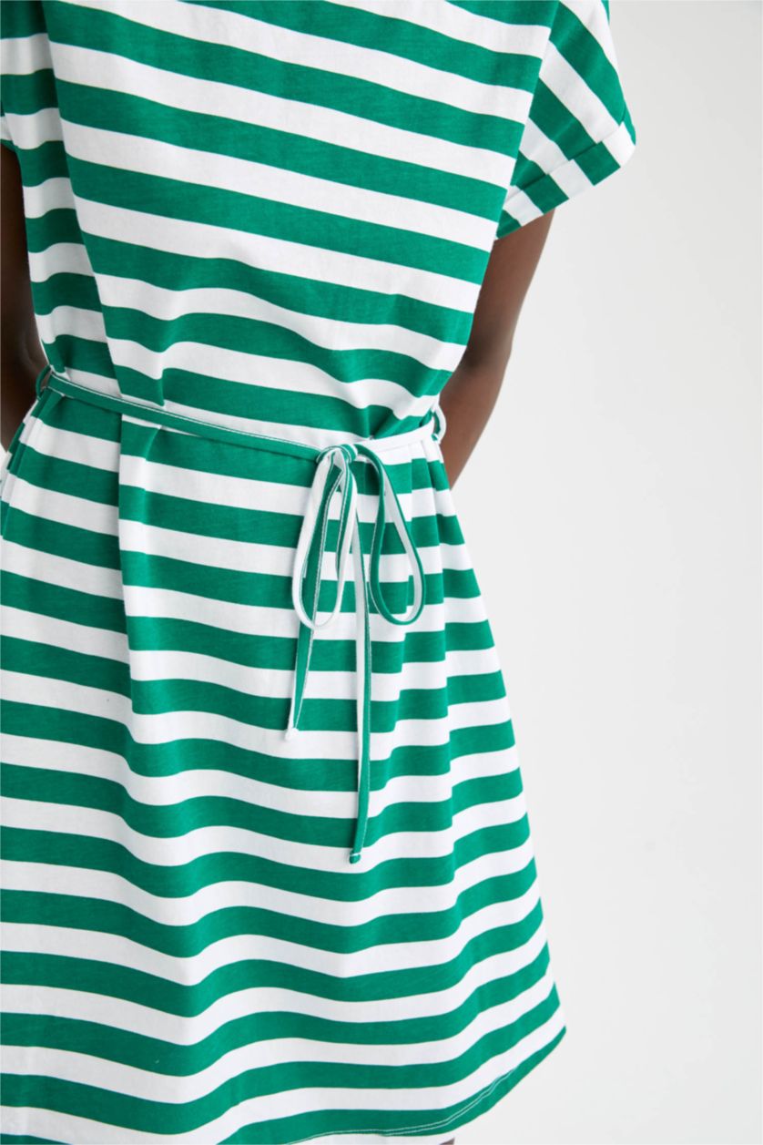 نساء أخضر فستان صيفي قصير مخطط بخصر التعادل