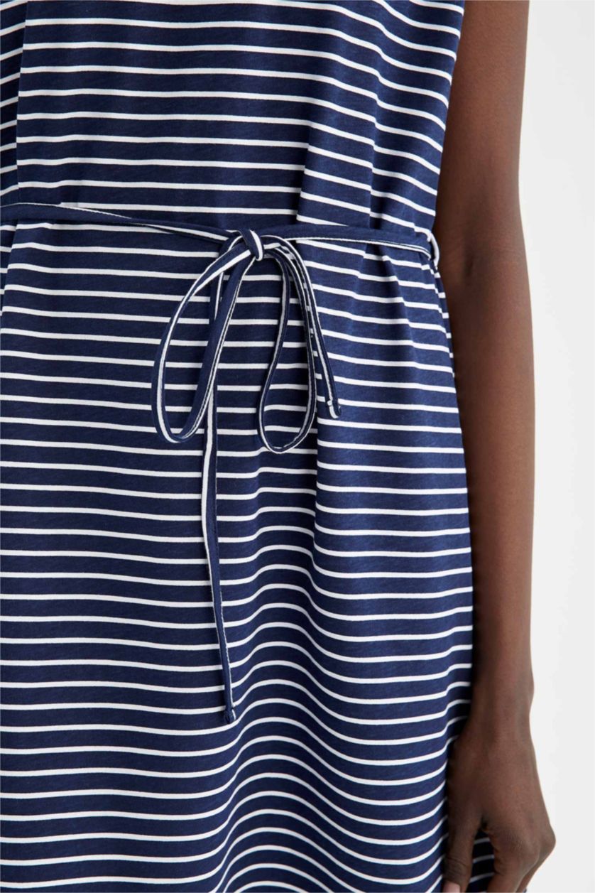 نساء كحلي فستان صيفي قصير مخطط بخصر التعادل