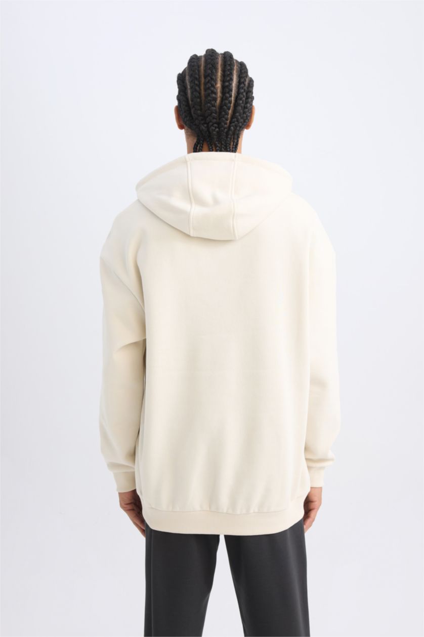 Erkek Taş Boxy Fit Kalın Sweatshirt Kumaşı Sweatshirt