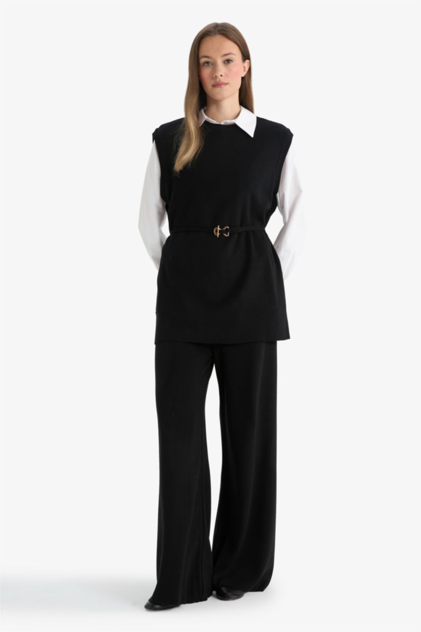 FEMME Noir Pantalon noir Coupe décontractée