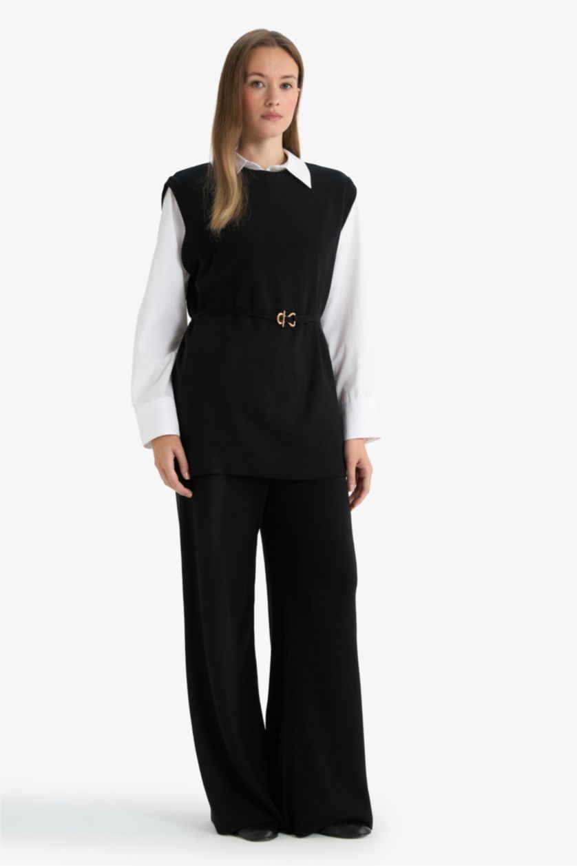 FEMME Noir Pantalon noir Coupe décontractée