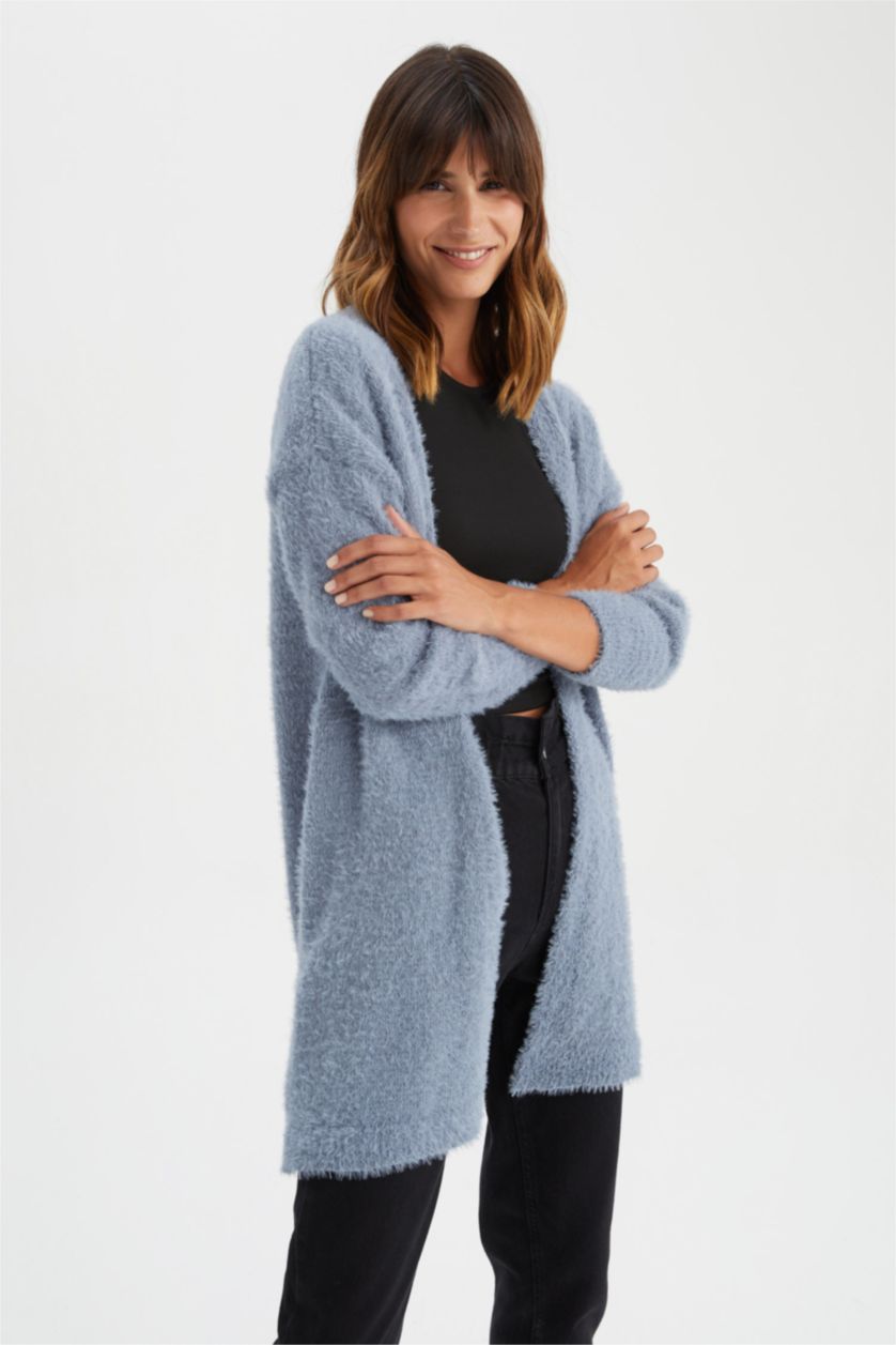 نساء نيلي جاكيت قصة عادية بياقة V