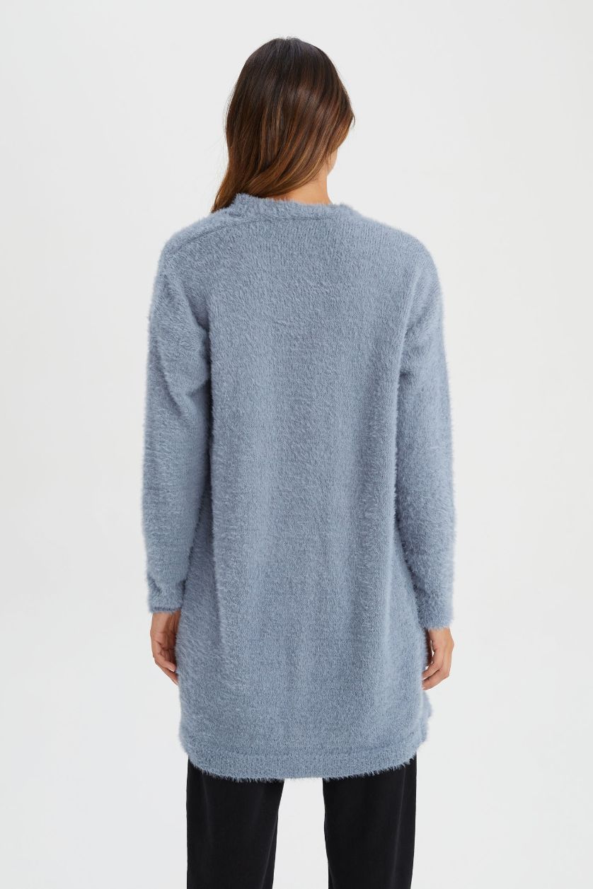 نساء نيلي جاكيت قصة عادية بياقة V