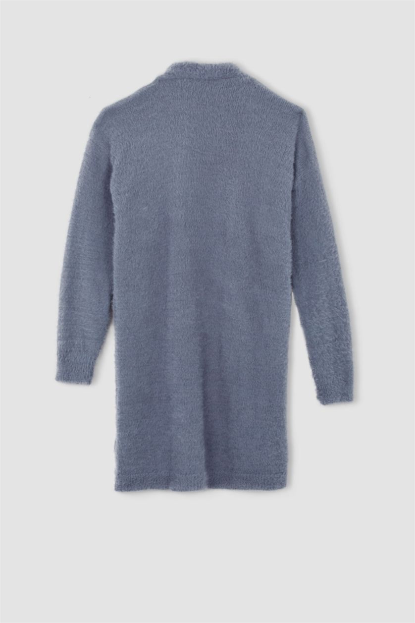 نساء نيلي جاكيت قصة عادية بياقة V