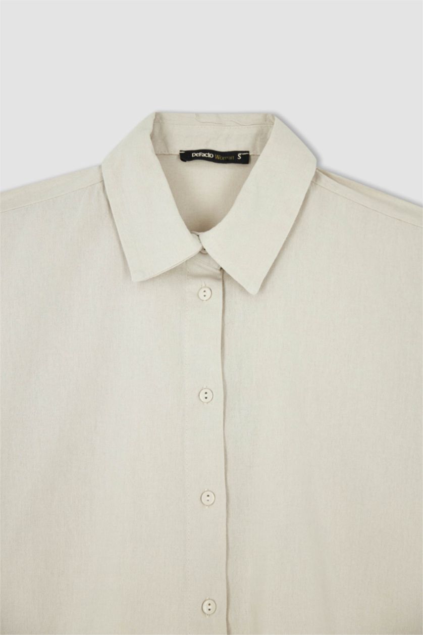 FEMME Beige Chemise courte aspect lin à manches courtes