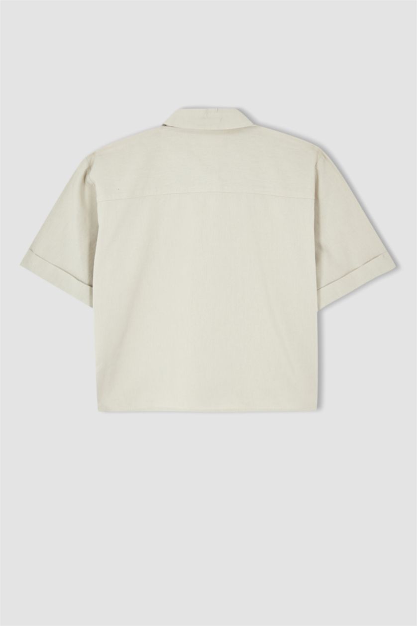 FEMME Beige Chemise courte aspect lin à manches courtes