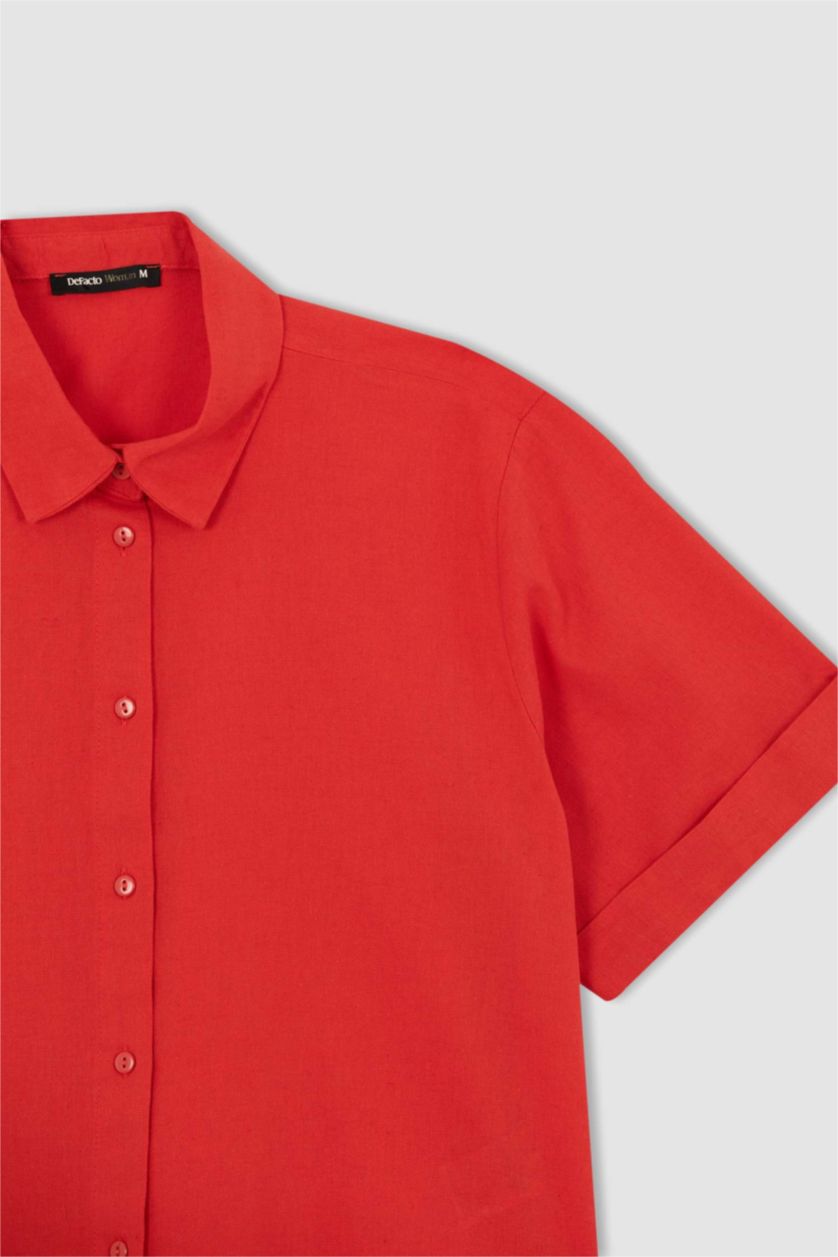 FEMME Rouge Chemise courte aspect lin à manches courtes