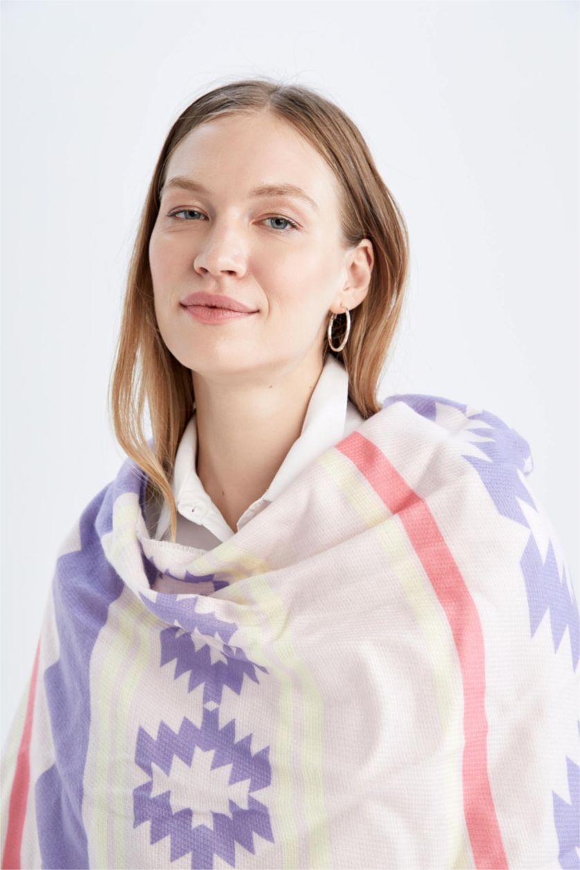 Kadın Açık Mavi Kadın Desenli Atkı