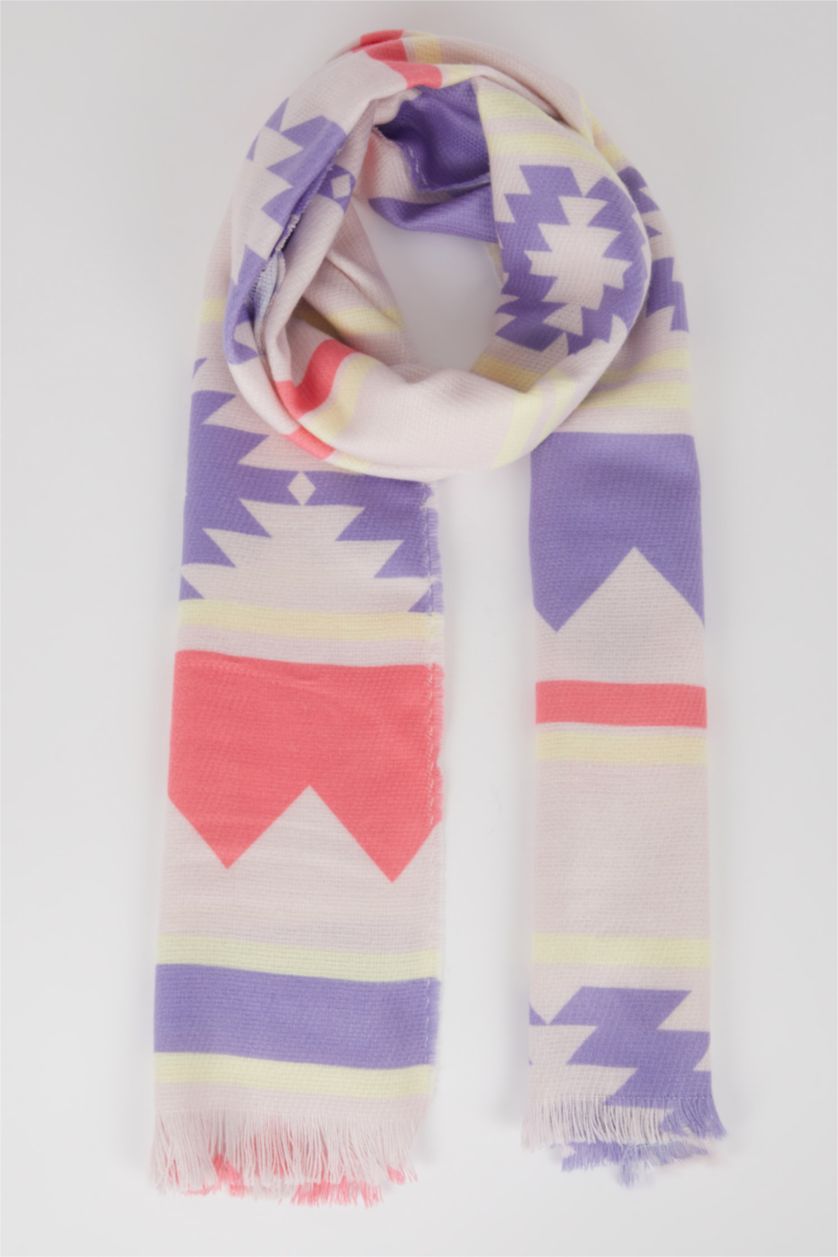 Kadın Açık Mavi Kadın Desenli Atkı