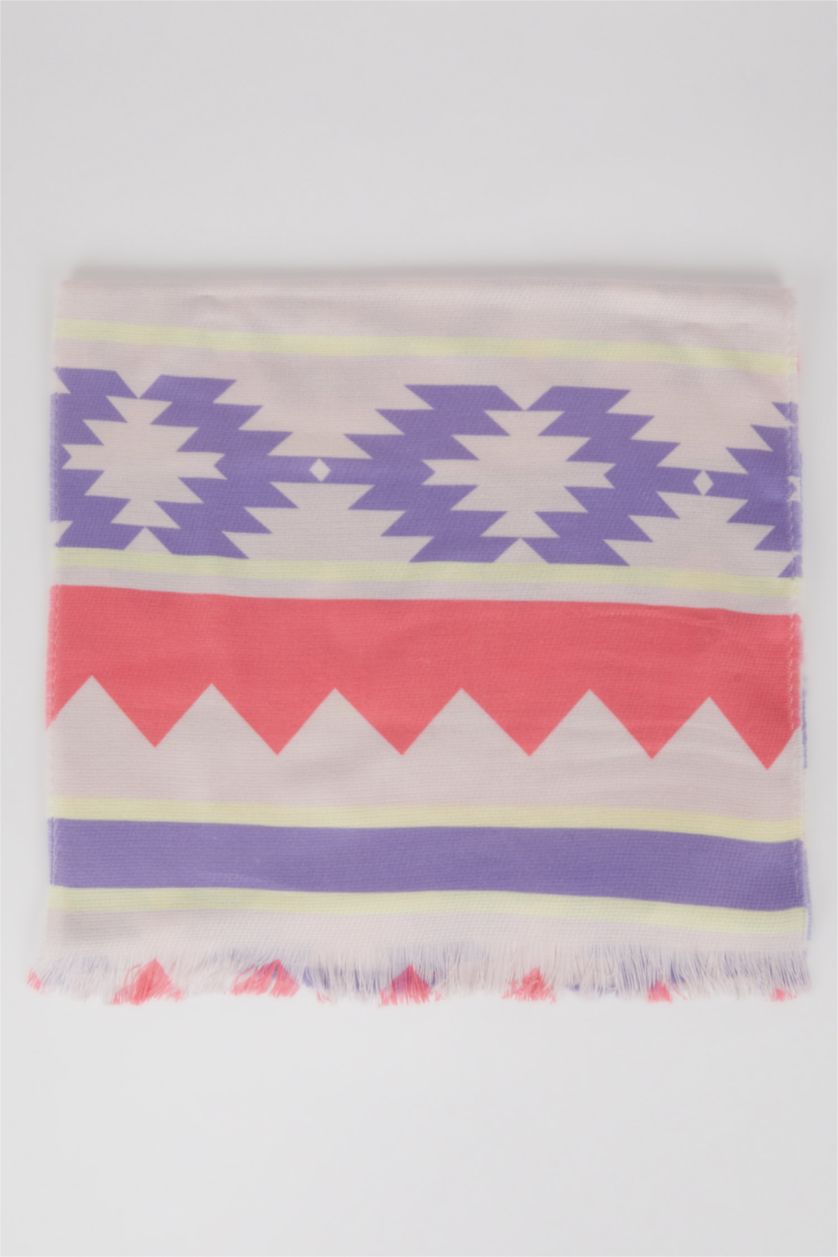 Kadın Açık Mavi Kadın Desenli Atkı