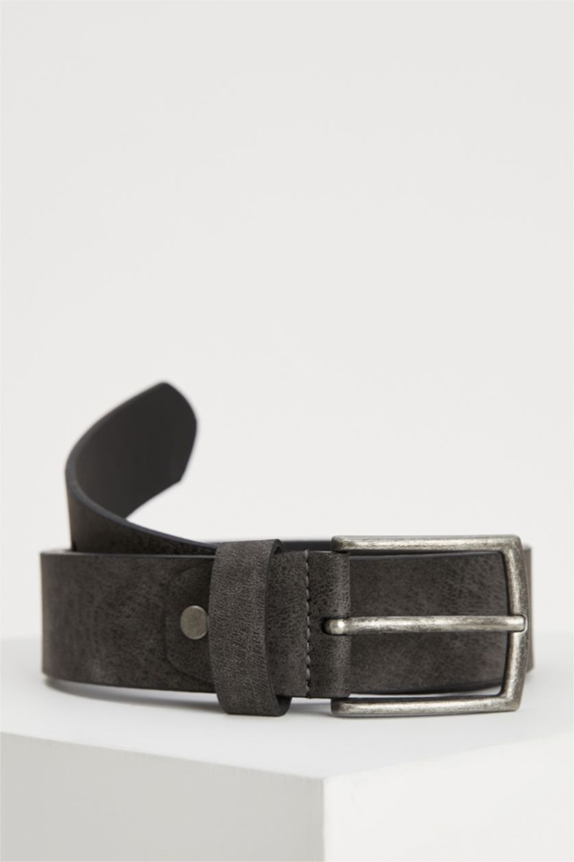 Erkek Gri Suni Deri Kemer