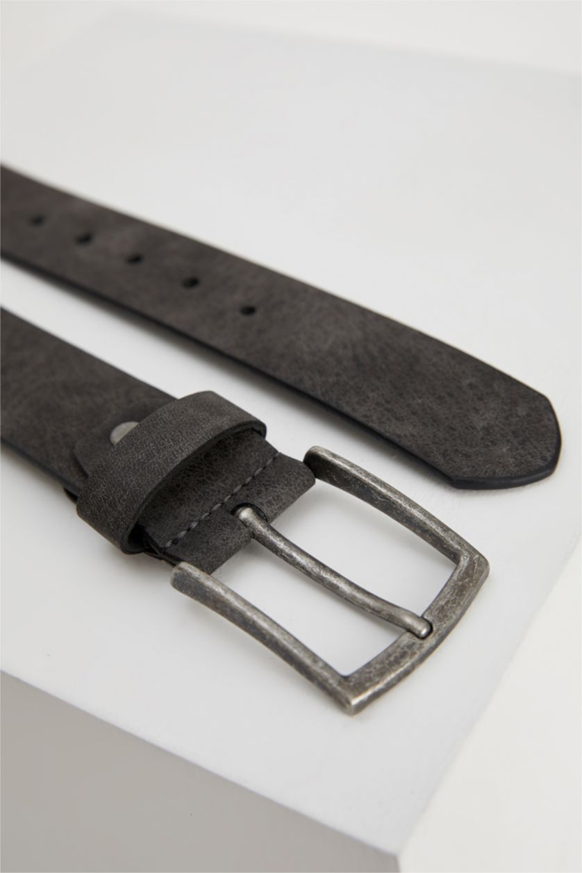 Erkek Gri Suni Deri Kemer