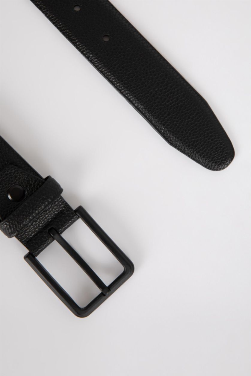 رجال أسود حزام جلد صناعي بمشبك مستطيل