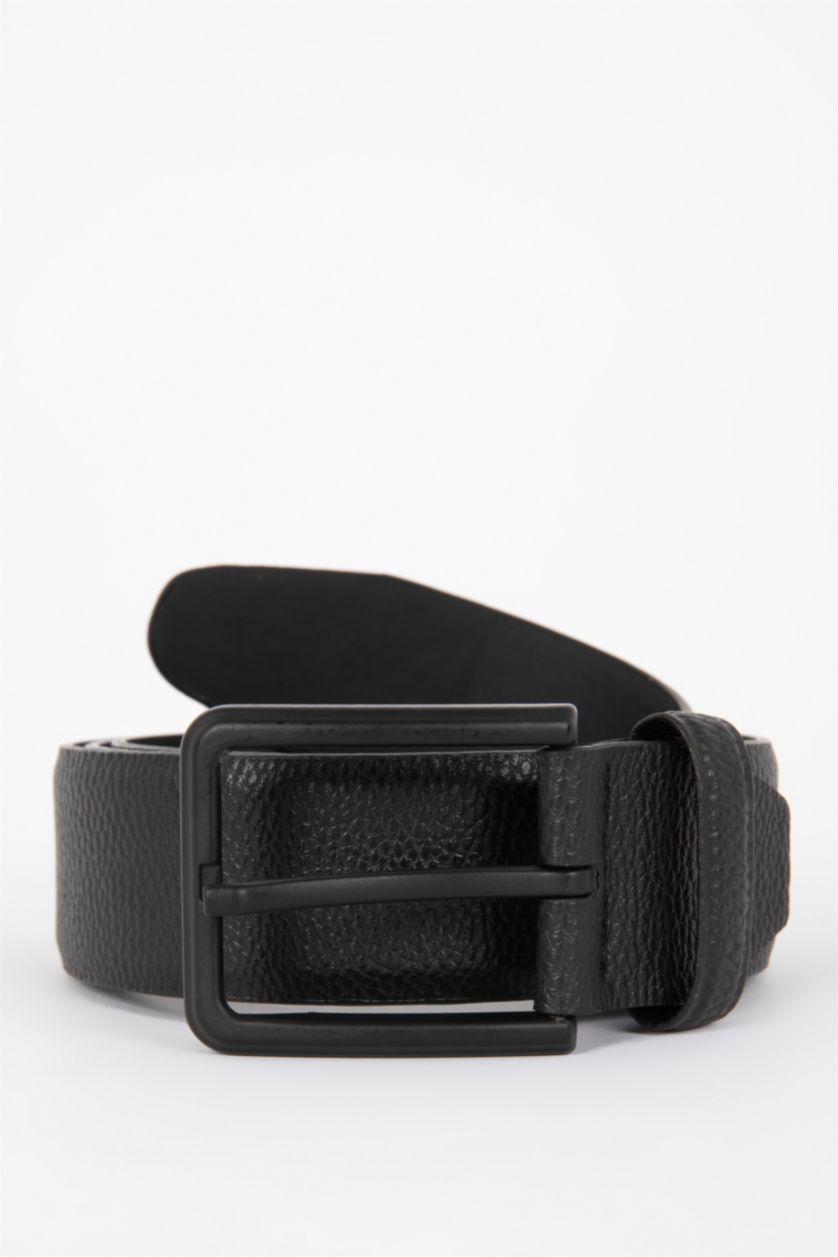 Men Black Man Rectangular Buckle Faux Leather Classic Belt