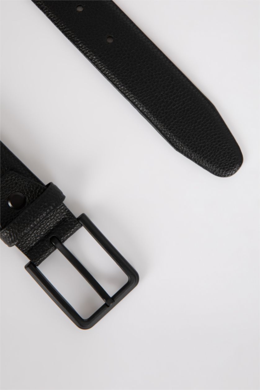 Men Black Man Rectangular Buckle Faux Leather Classic Belt