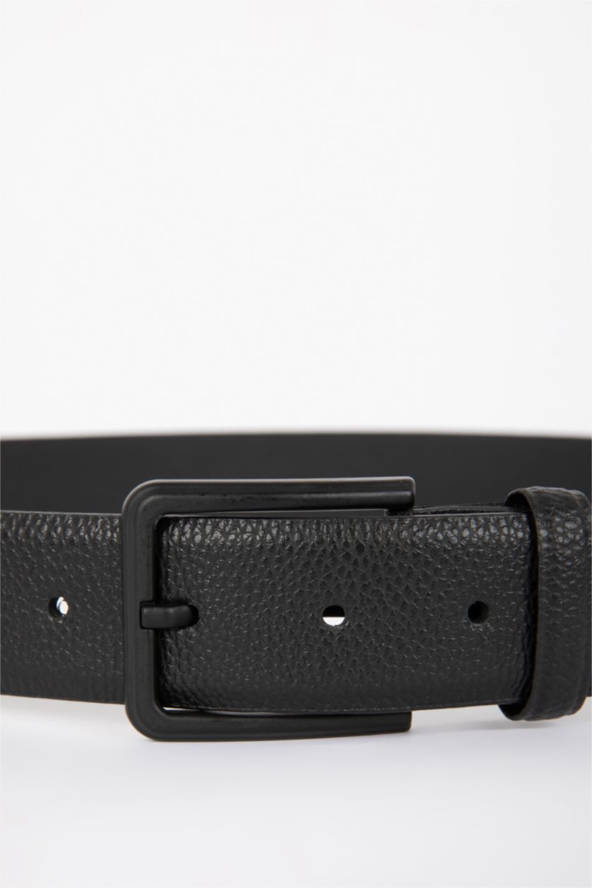Men Black Man Rectangular Buckle Faux Leather Classic Belt