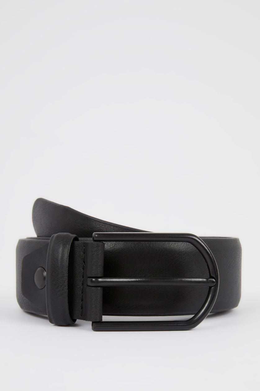 MAN Black Men's Rectangle Buckle Faux Leather Belt