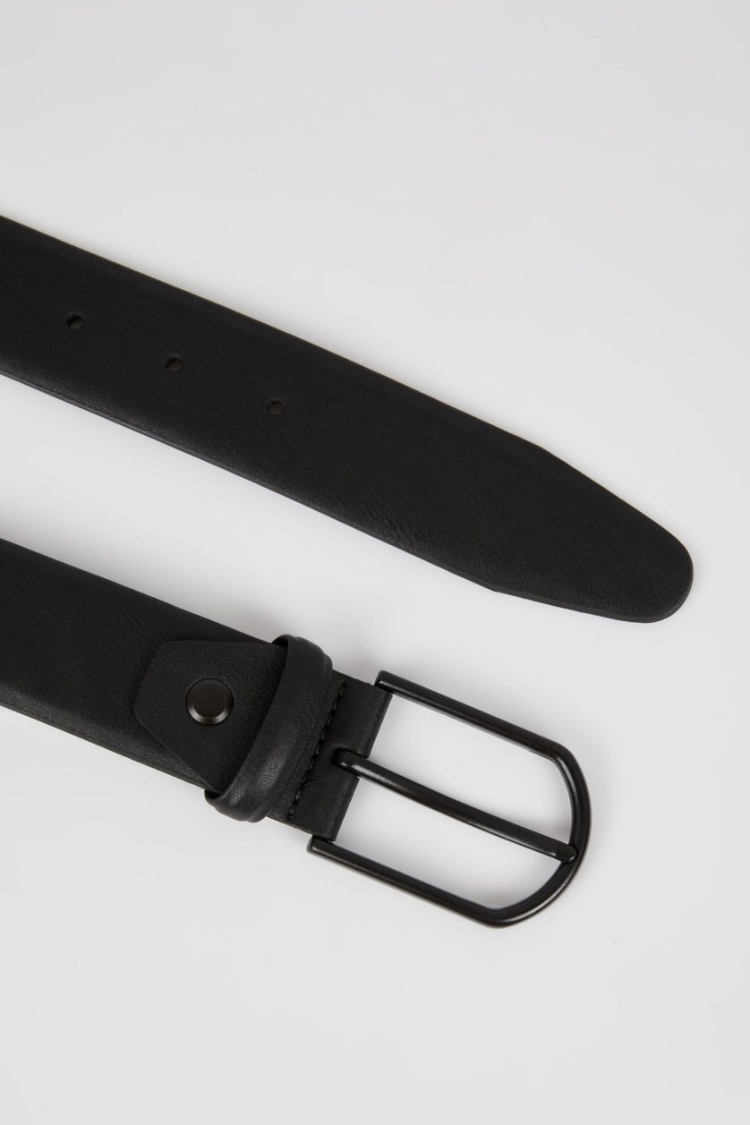 MAN Black Men's Rectangle Buckle Faux Leather Belt