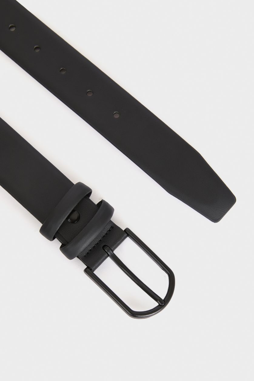 Erkek Siyah Erkek Oval Toka Suni Deri Günlük Kemer