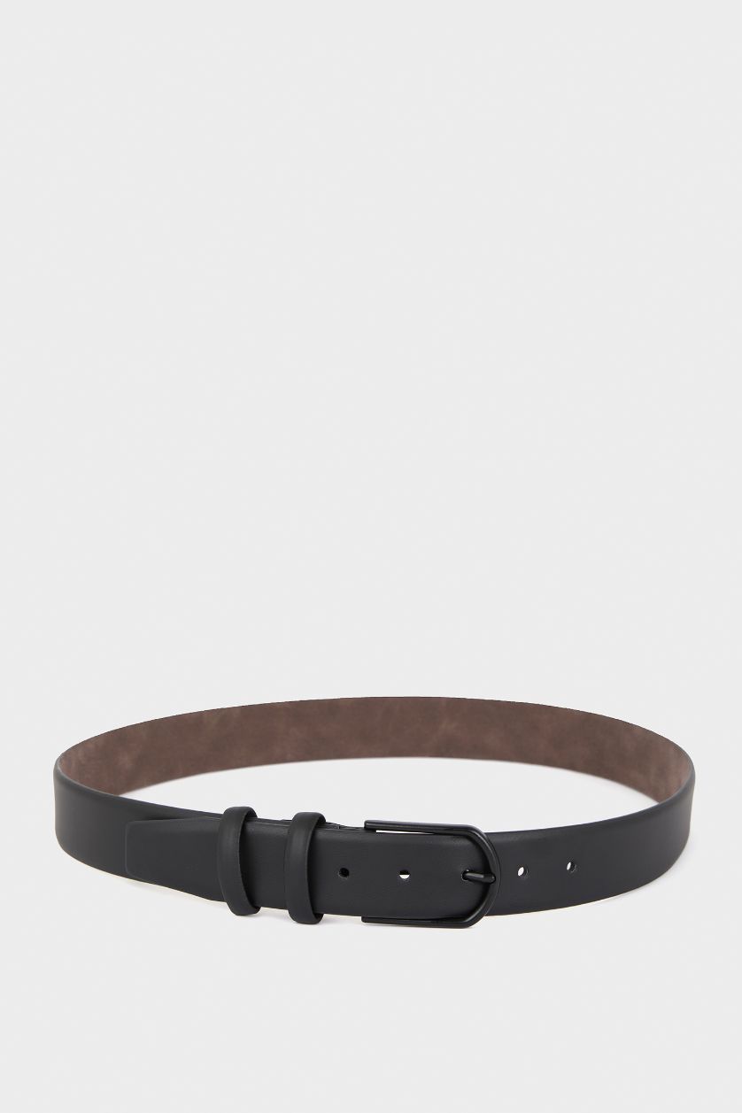 Erkek Siyah Erkek Oval Toka Suni Deri Günlük Kemer