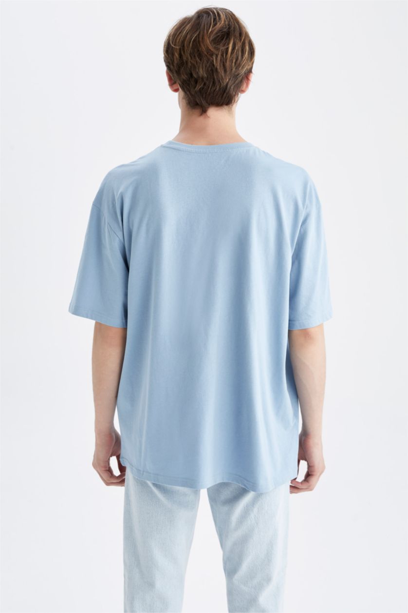 HOMME Bleu T-Shirt Ample İmprimé À Col Rond