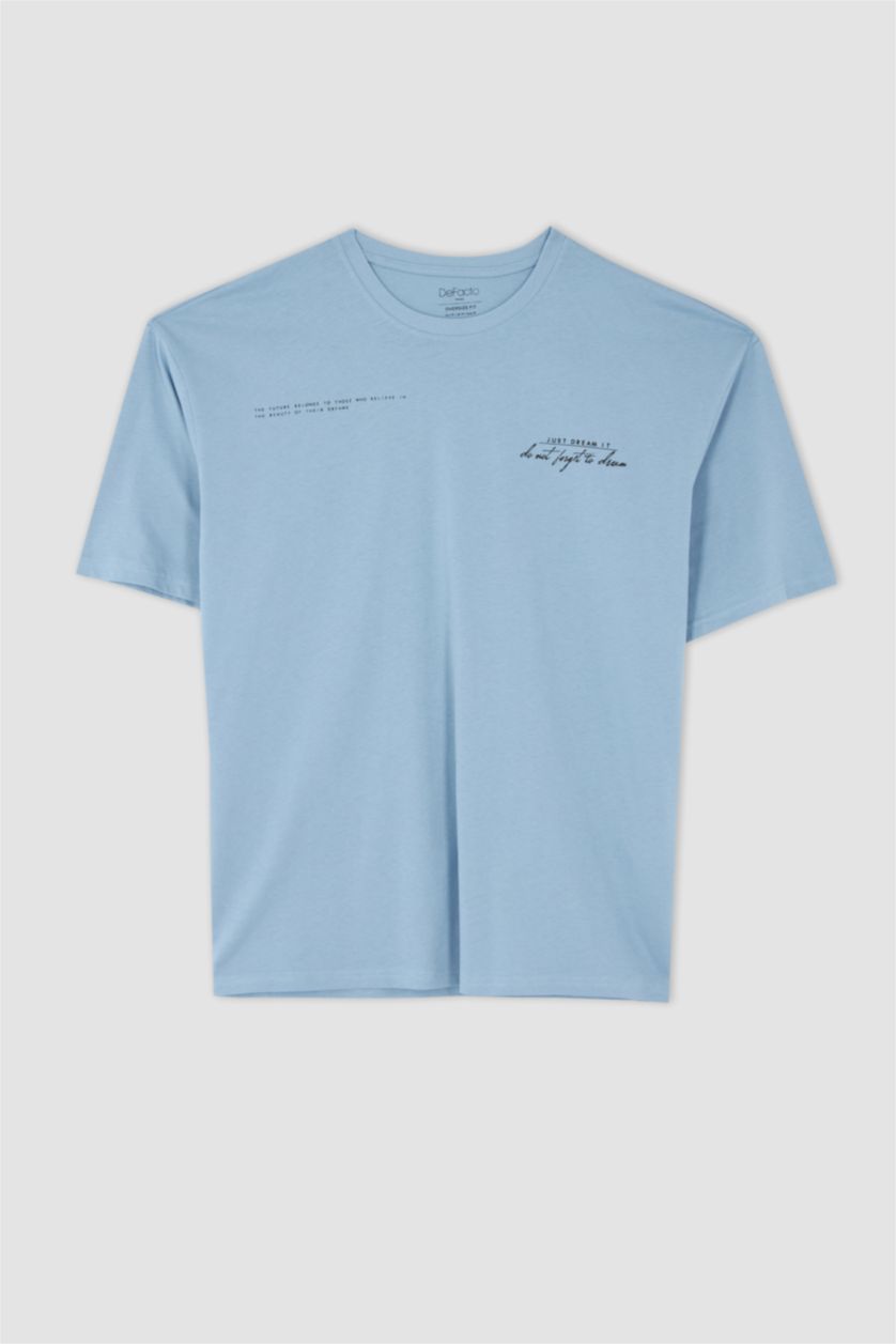 HOMME Bleu T-Shirt Ample İmprimé À Col Rond