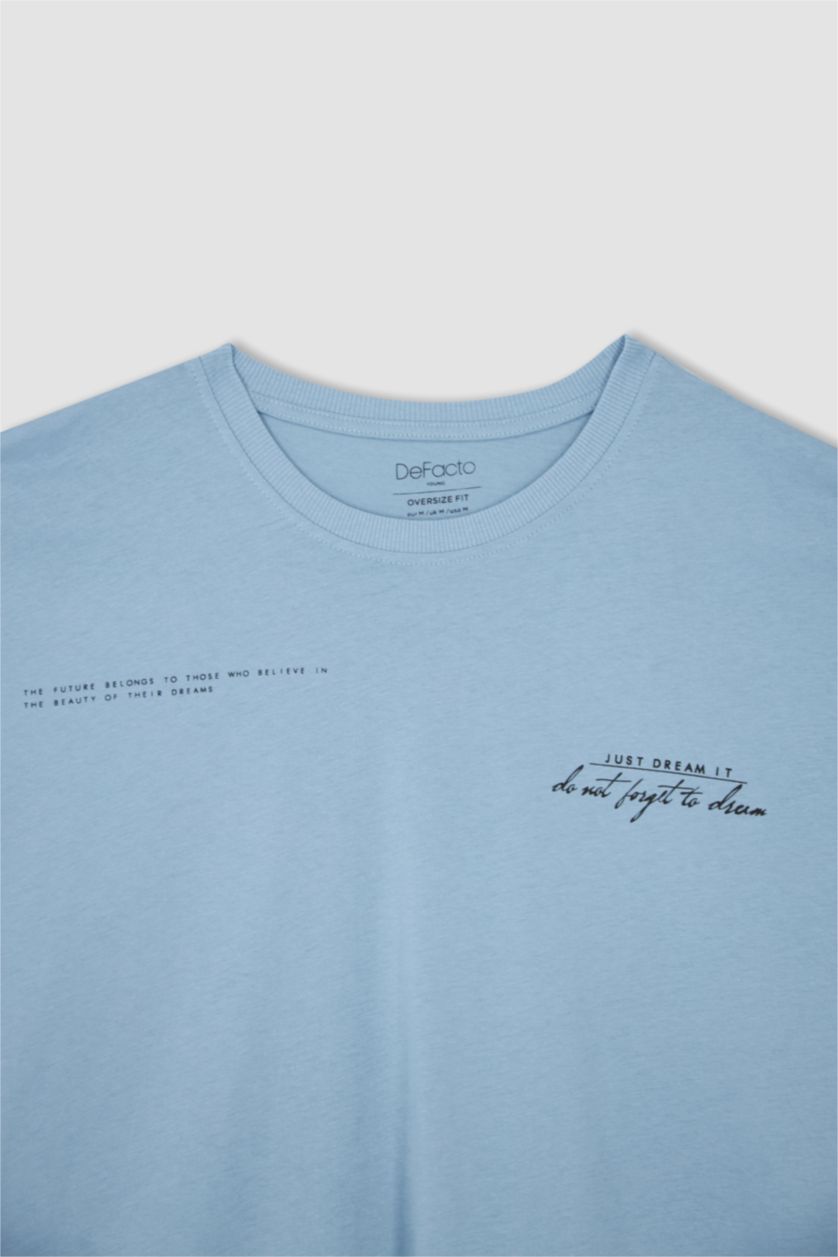 HOMME Bleu T-Shirt Ample İmprimé À Col Rond