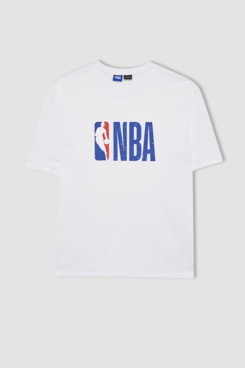 MAN White DeFactoFit NBA Wordmark Regular Fit Crew Neck T-Shirt