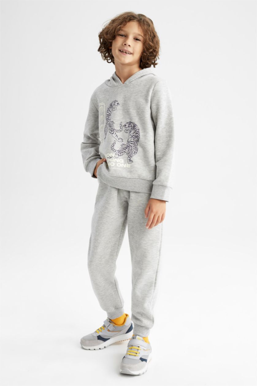 أولادي ميلانج رمادي طقم ولادي بقصة عادية بأكمام طويلة - قطعتين